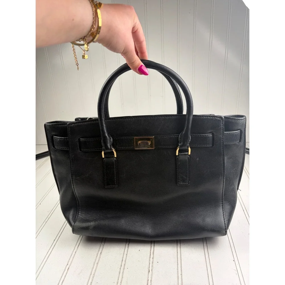 Michael Kors Black Vintage Hamilton Moderne Small Leather Satchel Purse $280